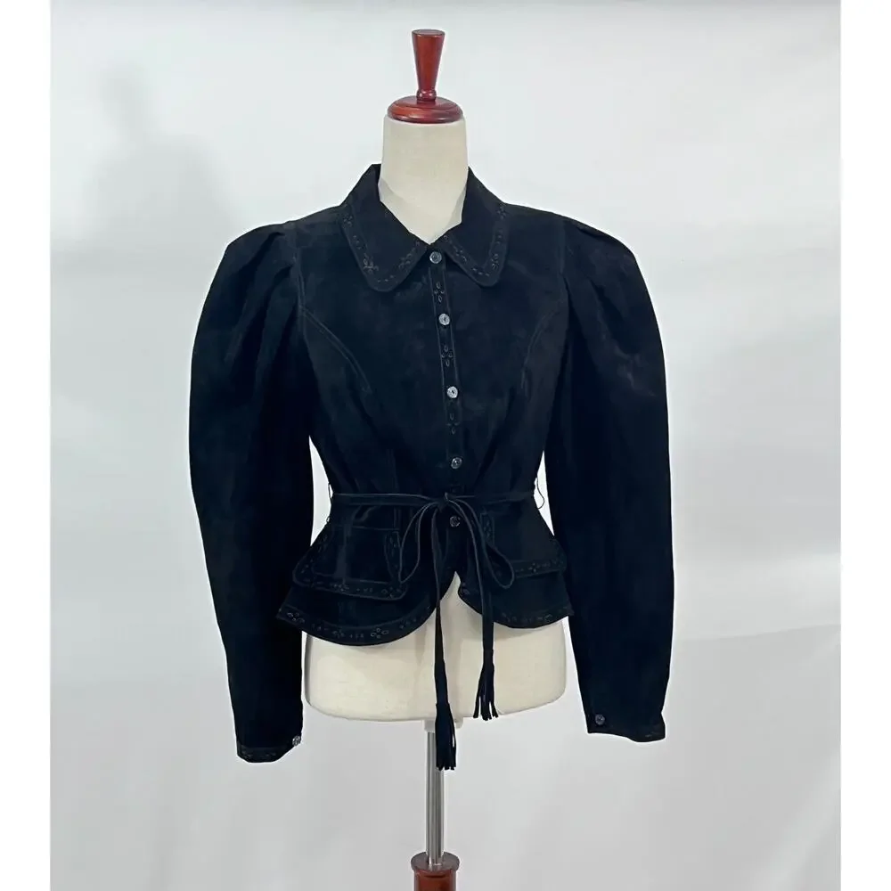 HUNTER BELL Sz 6 Murphey Suede Jacket Puff Sleeve Noir NWT